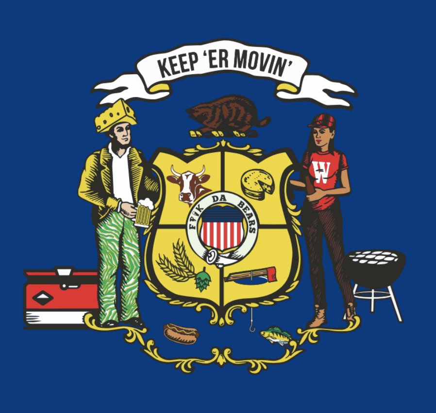 Keep 'er Movin' Wisconsin State Flag Unisex Tee (Blue)
